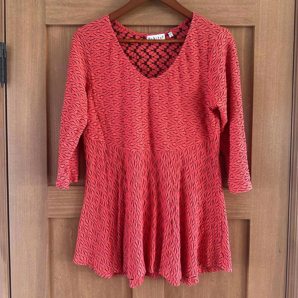 Habitat Coral Textured 3/4 Sleeve Flowy Tunic Top Blouse Women’s Size Medium